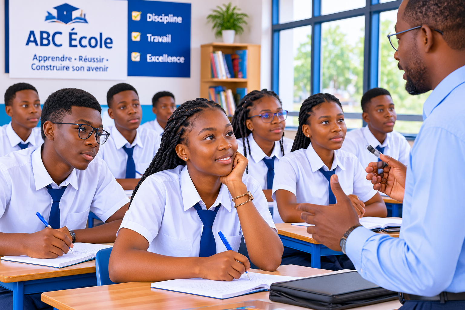Enseignant échangeant avec les élèves dans une classe ABC École
