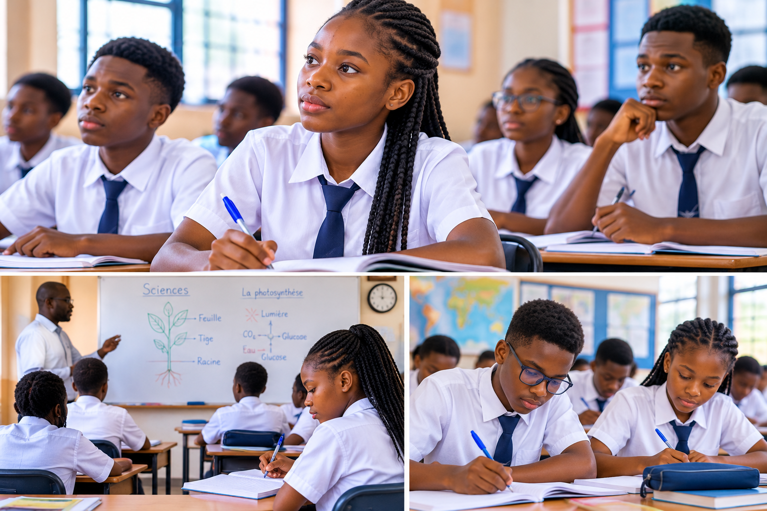 Élèves attentifs en cours et travaillant ensemble en classe